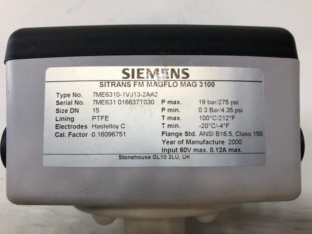 Siemens Sitrans FM MAGFLOW MAG 3100 Flow Sensor 7ME6310-1VJ13-2AA2
